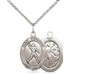 Sterling Silver St. Sebastian/Football Pendant, Sterling Silver Lite Curb Chain, Medium Size Catholic Medal, 3/4" x 1/2"