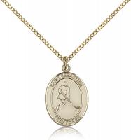 Gold Filled St. Sebastian/Ice Hockey Pendant, GF Lite Curb Chain, Medium Size Catholic Medal, 3/4" x 1/2"