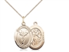 Gold Filled St. Sebastian/Cheerleading Pendant, Gold Filled Lite Curb Chain, Medium Size Catholic Medal, 3/4" x 1/2"