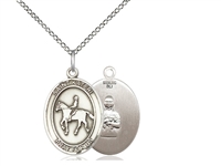 Sterling Silver St. Kateri / Equestrian Pendant, Sterling Silver Lite Curb Chain, Medium Size Catholic Medal, 3/4" x 1/2"