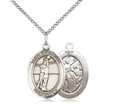 Sterling Silver St. Sebastian / Volleyball Pendant, Sterling Silver Lite Curb Chain, Medium Size Catholic Medal, 3/4" x 1/2"