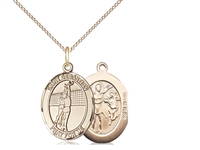 Gold Filled St. Sebastian / Fishing Pendant, GF Lite Curb Chain, Medium Size Catholic Medal, 3/4" x 1/2"