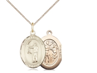 Gold Filled St. Sebastian / Archery Pendant, GF Lite Curb Chain, Medium Size Catholic Medal, 3/4" x 1/2"