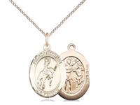 Gold Filled St. Sebastian / Rodeo Pendant, GF Lite Curb Chain, Medium Size Catholic Medal, 3/4" x 1/2"