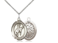 Sterling Silver St. Sebastian / Rodeo Pendant, Sterling Silver Lite Curb Chain, Medium Size Catholic Medal, 3/4" x 1/2"