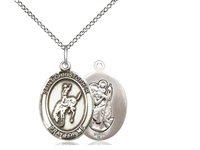 Sterling Silver St. Christopher / Rodeo Pendant, Sterling Silver Lite Curb Chain, Medium Size Catholic Medal, 3/4" x 1/2"