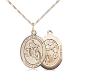 Gold Filled St. Sebastian / Motorcycle Pendant, GF Lite Curb Chain, Medium Size Catholic Medal, 3/4" x 1/2"