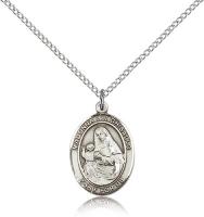 Sterling Silver St. Madonna Del Ghisallo Pendant, Sterling Silver Lite Curb Chain, Medium Size Catholic Medal, 3/4" x 1/2"