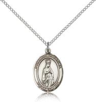 Sterling Silver Our Lady of Fatima Pendant, Sterling Silver Lite Curb Chain, Medium Size Catholic Medal, 3/4" x 1/2"