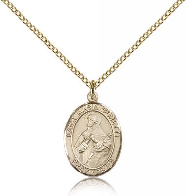 Gold Filled St. Maria Goretti Pendant, Gold Filled Lite Curb Chain, Medium Size Catholic Medal, 3/4" x 1/2"