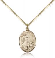 Gold Filled St. Therese of Lisieux Pendant, Gold Filled Lite Curb Chain, Medium Size Catholic Medal, 3/4" x 1/2"