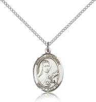 Sterling Silver St. Therese of Lisieux Pendant, Sterling Silver Lite Curb Chain, Medium Size Catholic Medal, 3/4" x 1/2"