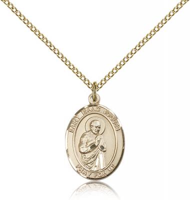 Gold Filled St. Isaac Jogues Pendant, Gold Filled Lite Curb Chain, Medium Size Catholic Medal, 3/4" x 1/2"