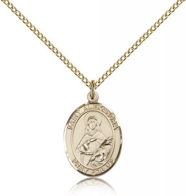 Gold Filled St. Alexandra Pendant, Gold Filled Lite Curb Chain, Medium Size Catholic Medal, 3/4" x 1/2"