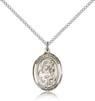 Sterling Silver St. Gertrude of Nivelles Pendant, Sterling Silver Lite Curb Chain, Medium Size Catholic Medal, 3/4" x 1/2"
