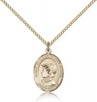 Gold Filled St. Elizabeth Ann Seton Pendant, Gold Filled Lite Curb Chain, Medium Size Catholic Medal, 3/4" x 1/2"