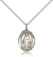 Sterling Silver Our Lady of Lebanon Pendant, Sterling Silver Lite Curb Chain, Medium Size Catholic Medal, 3/4" x 1/2"