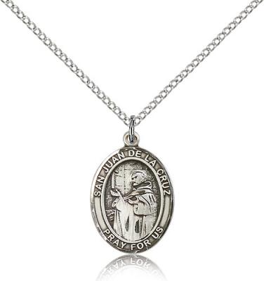 Sterling Silver San Juan De La Cruz Pendant, Sterling Silver Lite Curb Chain, Medium Size Catholic Medal, 3/4" x 1/2"