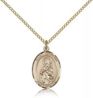 Gold Filled St. Matilda Pendant, Gold Filled Lite Curb Chain, Medium Size Catholic Medal, 3/4" x 1/2"