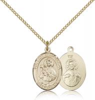 Gold Filled Our Lady of Mount Carmel Pendant, Gold Filled Lite Curb Chain, Medium Size Catholic Medal, 3/4" x 1/2"