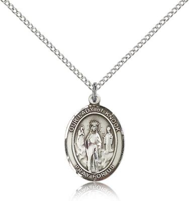 Sterling Silver Our Lady of Knock Pendant, Sterling Silver Lite Curb Chain, Medium Size Catholic Medal, 3/4" x 1/2"