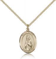 Gold Filled St. Alice Pendant, Gold Filled Lite Curb Chain, Medium Size Catholic Medal, 3/4" x 1/2"