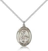 Sterling Silver St. Isabella of Portugal Pendant, Sterling Silver Lite Curb Chain, Medium Size Catholic Medal, 3/4" x 1/2"