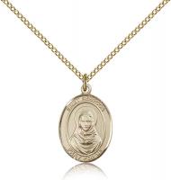 Gold Filled St. Rebecca Pendant, Gold Filled Lite Curb Chain, Medium Size Catholic Medal, 3/4" x 1/2"