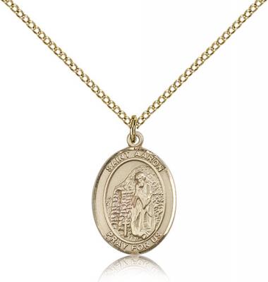 Gold Filled St. Aaron Pendant, Gold Filled Lite Curb Chain, Medium Size Catholic Medal, 3/4" x 1/2"
