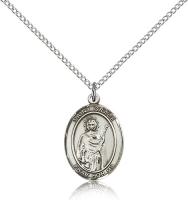 Sterling Silver St. Grace Pendant, Sterling Silver Lite Curb Chain, Medium Size Catholic Medal, 3/4" x 1/2"