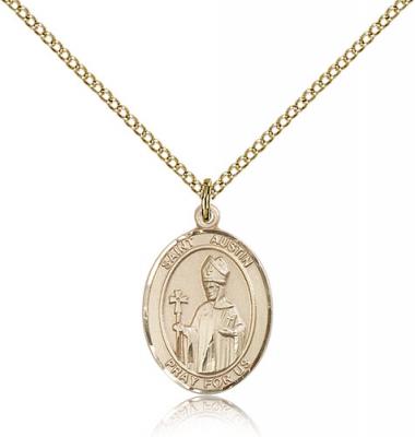 Gold Filled St. Austin Pendant, Gold Filled Lite Curb Chain, Medium Size Catholic Medal, 3/4" x 1/2"