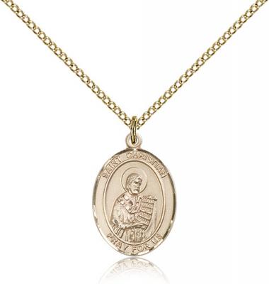 Gold Filled St. Christian Demosthenes Pendant, Gold Filled Lite Curb Chain, Medium Size Catholic Medal, 3/4" x 1/2"