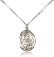 Sterling Silver St. Christian Demosthenes Pendant, Sterling Silver Lite Curb Chain, Medium Size Catholic Medal, 3/4" x 1/2"