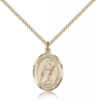 Gold Filled St. Tarcisius Pendant, Gold Filled Lite Curb Chain, Medium Size Catholic Medal, 3/4" x 1/2"