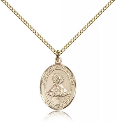 Gold Filled Our Lady of San Juan Pendant, Gold Filled Lite Curb Chain, Medium Size Catholic Medal, 3/4" x 1/2"