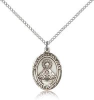 Sterling Silver Our Lady of San Juan Pendant, Sterling Silver Lite Curb Chain, Medium Size Catholic Medal, 3/4" x 1/2"