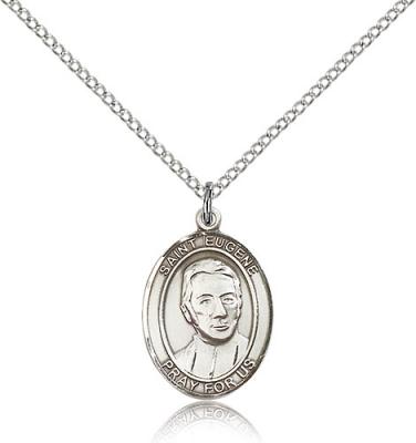 Sterling Silver St. Eugene de Mazenod Pendant, Sterling Silver Lite Curb Chain, Medium Size Catholic Medal, 3/4" x 1/2"