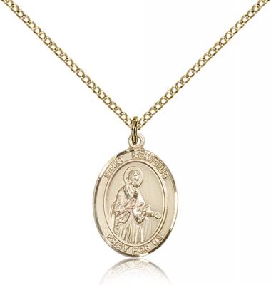 Gold Filled St. Remigius of Reims Pendant, Gold Filled Lite Curb Chain, Medium Size Catholic Medal, 3/4" x 1/2"