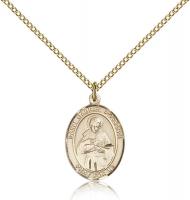 Gold Filled St. Gabriel Possenti Pendant, Gold Filled Lite Curb Chain, Medium Size Catholic Medal, 3/4" x 1/2"