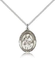 Sterling Silver St. Gabriel Possenti Pendant, Sterling Silver Lite Curb Chain, Medium Size Catholic Medal, 3/4" x 1/2"