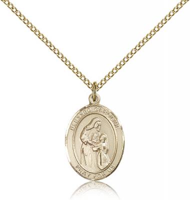 Gold Filled Blessed Caroline Gerhardinger Pendant, Gold Filled Lite Curb Chain, Medium Size Catholic Medal, 3/4" x 1/2"