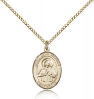 Gold Filled St. John Vianney Pendant, Gold Filled Lite Curb Chain, Medium Size Catholic Medal, 3/4" x 1/2"