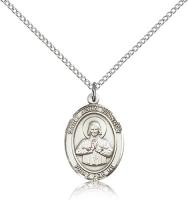Sterling Silver St. John Vianney Pendant, Sterling Silver Lite Curb Chain, Medium Size Catholic Medal, 3/4" x 1/2"