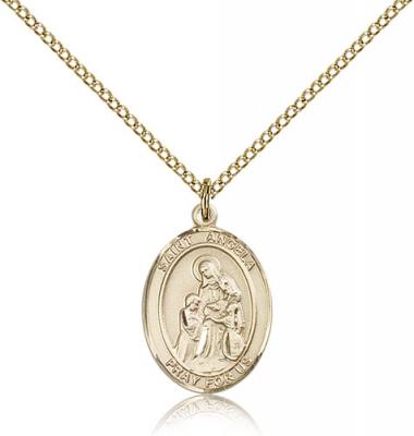 Gold Filled St. Angela Merici Pendant, Gold Filled Lite Curb Chain, Medium Size Catholic Medal, 3/4" x 1/2"
