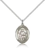 Sterling Silver St. Deborah Pendant, Sterling Silver Lite Curb Chain, Medium Size Catholic Medal, 3/4" x 1/2"