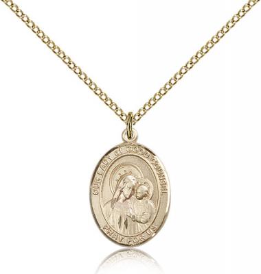 Gold Filled Our Lady of Good Counsel Pendant, Gold Filled Lite Curb Chain, Medium Size Catholic Medal, 3/4" x 1/2"