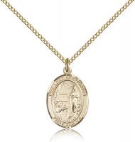 Gold Filled Our Lady of Lourdes Pendant, Gold Filled Lite Curb Chain, Medium Size Catholic Medal, 3/4" x 1/2"