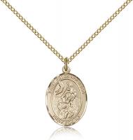 Gold Filled St. Peter Nolasco Pendant, Gold Filled Lite Curb Chain, Medium Size Catholic Medal, 3/4" x 1/2"