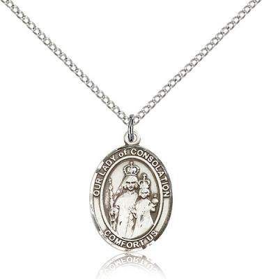 Sterling Silver Our Lady of Consolation Pendant, Sterling Silver Lite Curb Chain, Medium Size Catholic Medal, 3/4" x 1/2"