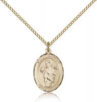 Gold Filled St. Aedan of Ferns Pendant, Gold Filled Lite Curb Chain, Medium Size Catholic Medal, 3/4" x 1/2"